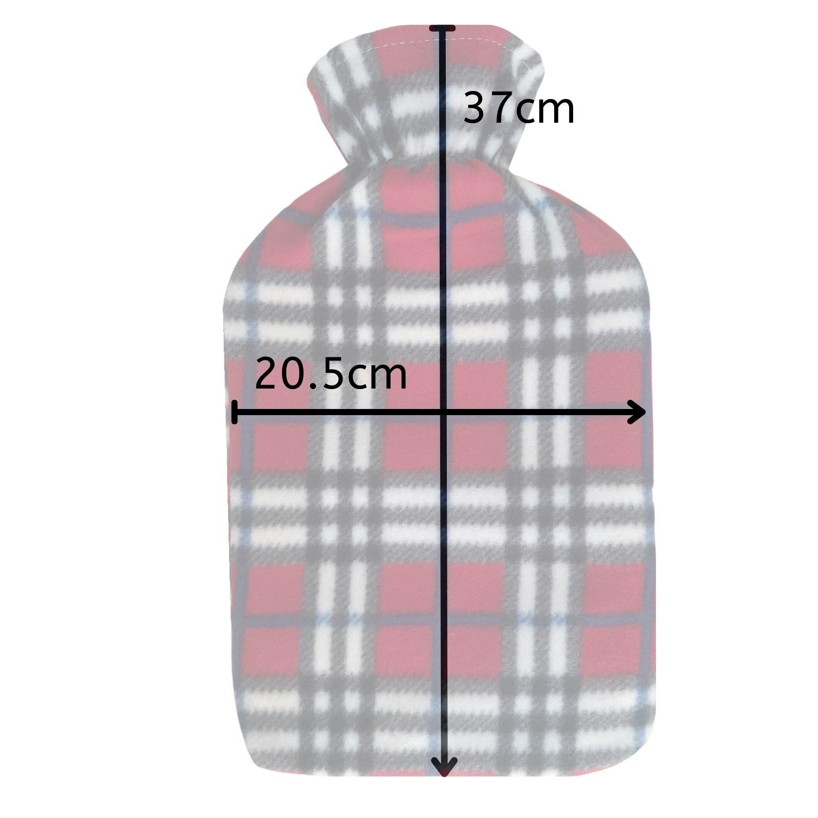 Hot Water Bottle With Fleece Cover 2L Natural Rubber Angus Check - Winter Warm Packs