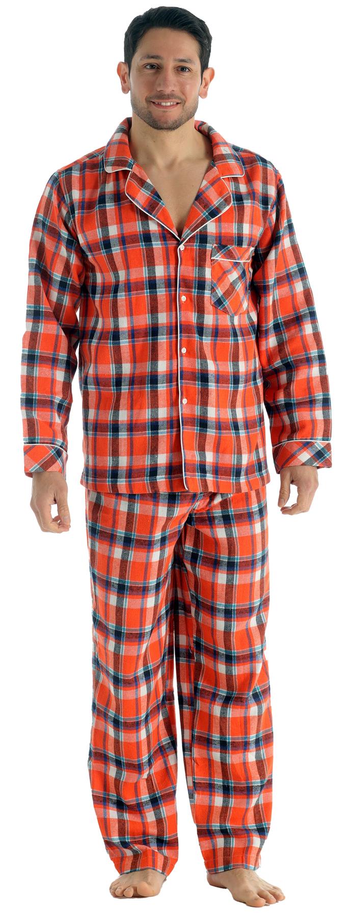 Mens Brushed Pyjama Set Sizes S-XL, Orange Check ZA01 - Winter Warm Packs