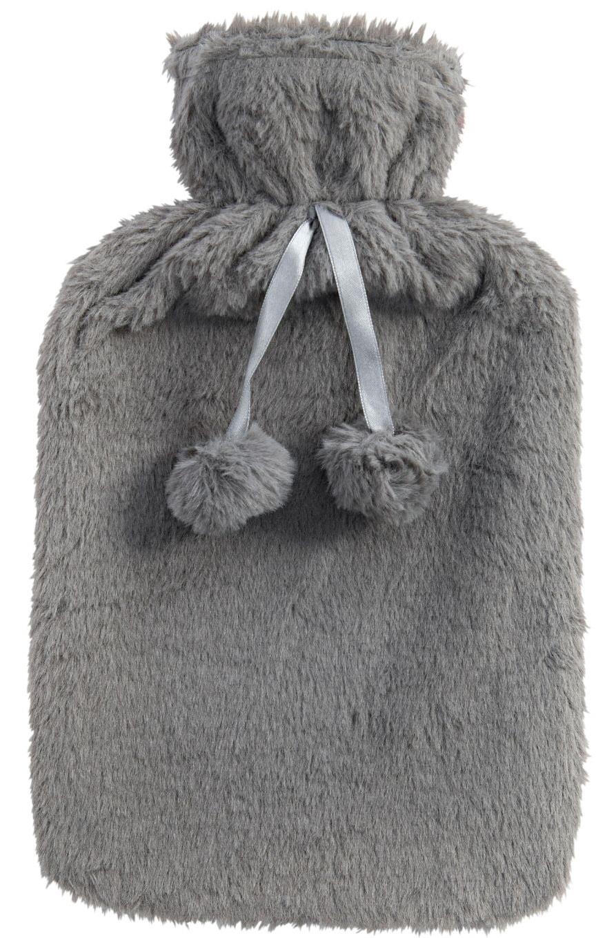 Hot Water Bottle With Faux Fur Cover 2L Warm Natural Rubber Grey - Winter Warm Packs