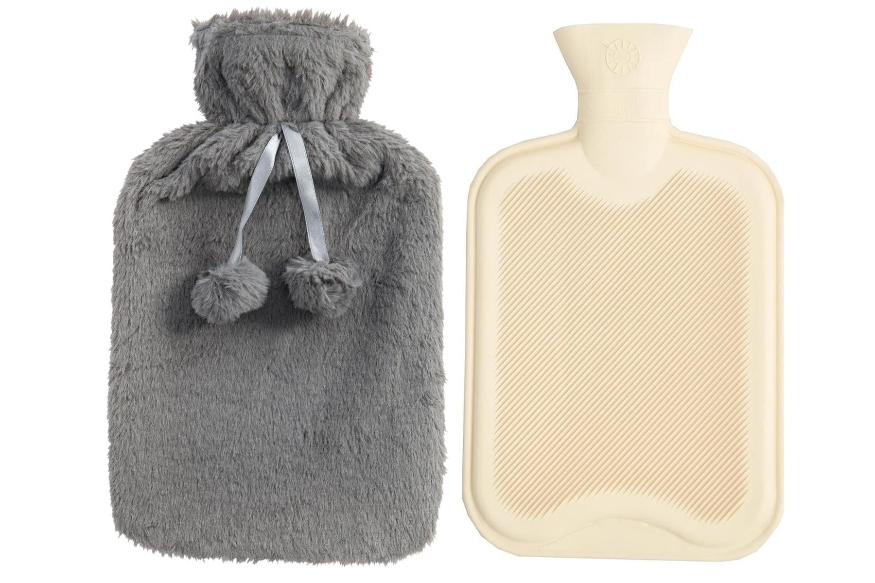 Hot Water Bottle With Faux Fur Cover 2L Warm Natural Rubber Grey - Winter Warm Packs