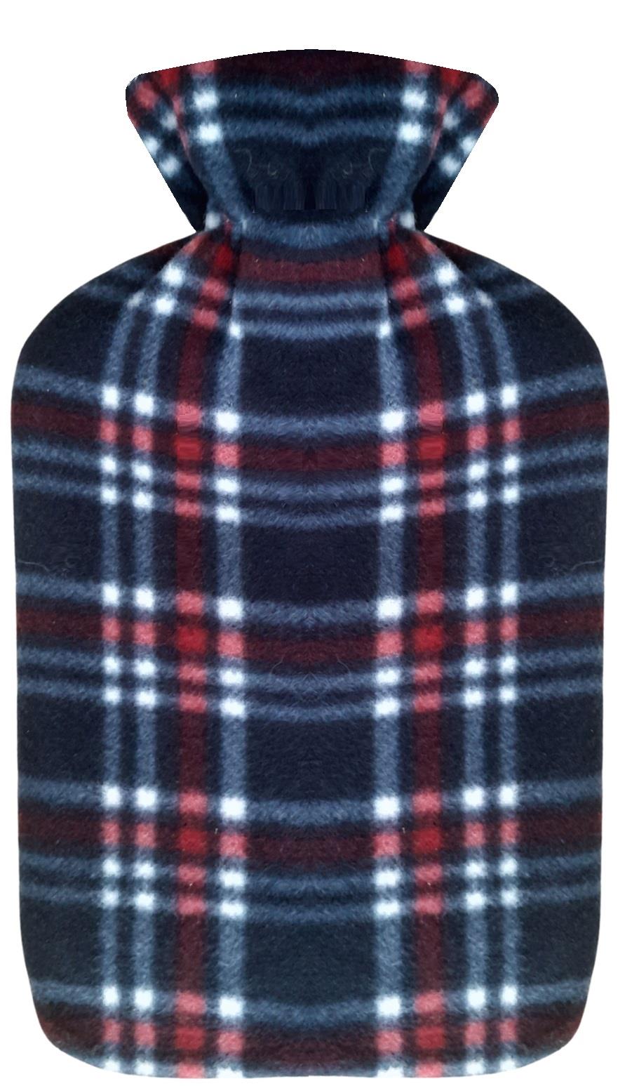 Hot Water Bottle With Fleece Cover 2L Natural Rubber Isla Check - Winter Warm Packs