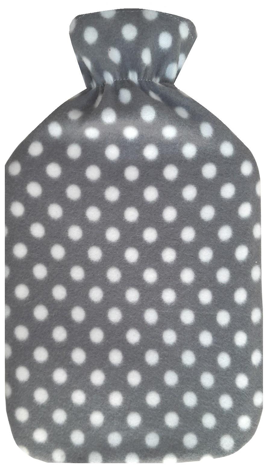 Hot Water Bottle With Fleece Cover 2L Natural Rubber Natural Rubber Polka Grey - Winter Warm Packs