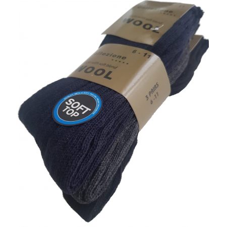 3 Pack Wool Socks Size 6-11, Grey, Navy & Black