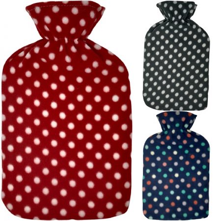 Hot Water Bottle With Fleece Cover, 2L, Polka