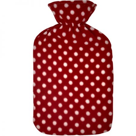 Hot Water Bottle With Fleece Cover, 2L, Red Polka