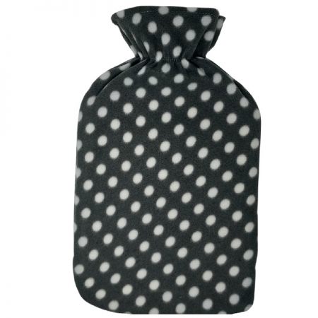 Hot Water Bottle With Fleece Cover, 2L, Grey Polka