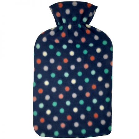 Hot Water Bottle With Fleece Cover, 2L, Blue Polka