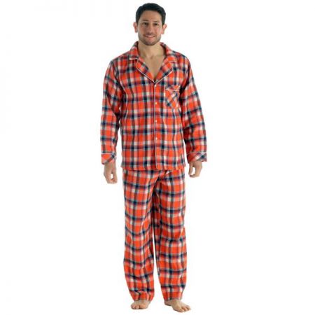 Mens Brushed Pyjama Set Sizes S-XL, Orange Check ZA01