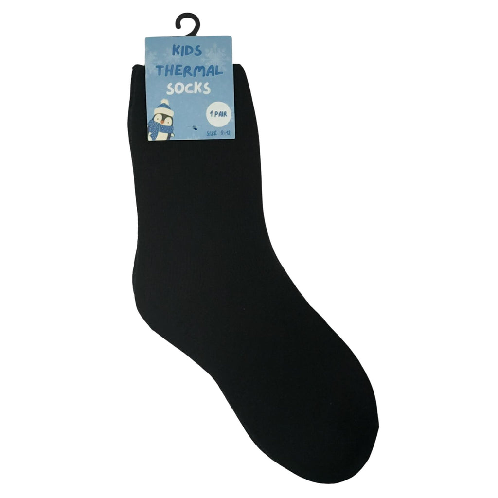 Kids Black Thermal Socks Size 9-12 - Winter Warm Packs