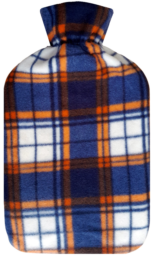 Hot Water Bottle With Fleece Cover 2L Natural Rubber Hamish Check - Winter Warm Packs