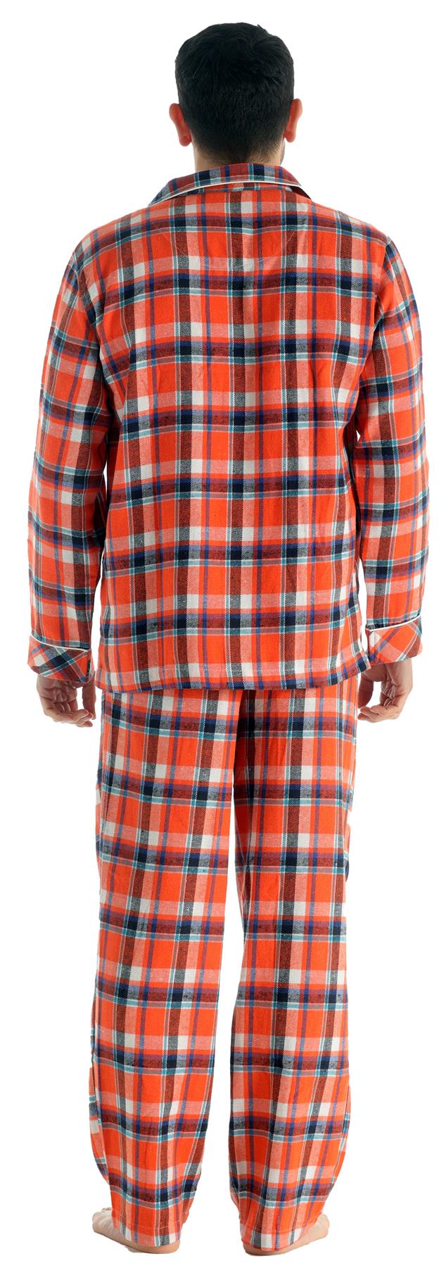 Mens Brushed Pyjama Set Sizes S-XL, Orange Check ZA01 - Winter Warm Packs