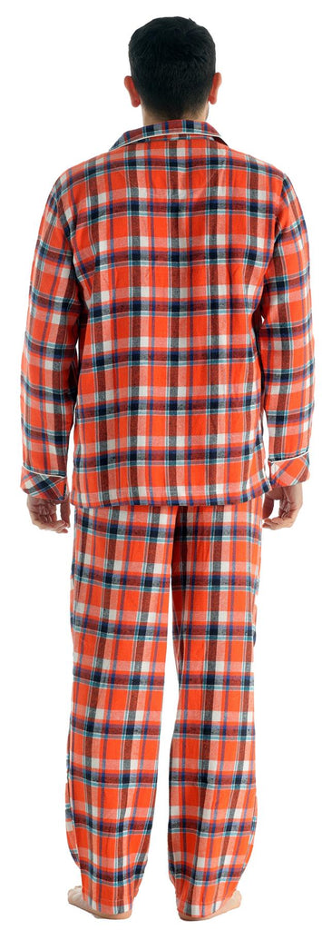 Mens Brushed Pyjama Set Sizes S-XL, Orange Check ZA01 - Winter Warm Packs