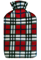 Hot Water Bottle With Fleece Cover 2L Natural Rubber Angus Check - Winter Warm Packs