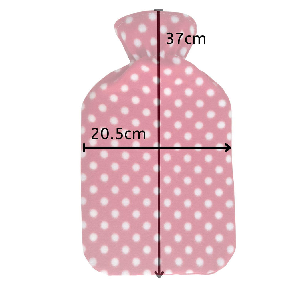 Hot Water Bottle With Fleece Cover 2L Natural Rubber Polka Red - Winter Warm Packs