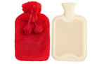 Hot Water Bottle With Faux Fur Cover 2L Warm Natural Rubber Red - Winter Warm Packs