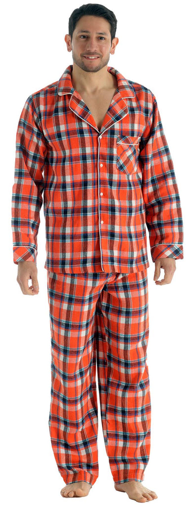 Mens Brushed Pyjama Set Sizes S-XL, Orange Check ZA01 - Winter Warm Packs