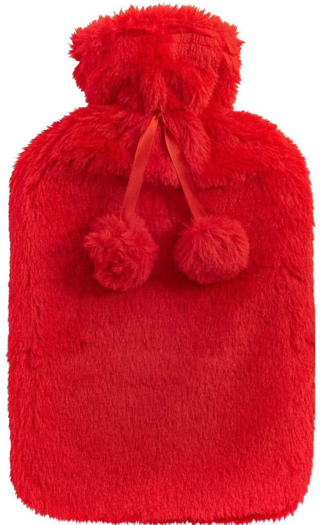 Hot Water Bottle With Faux Fur Cover 2L Warm Natural Rubber Red - Winter Warm Packs