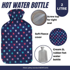Hot Water Bottle With Fleece Cover 2L Natural Rubber Polka Blue - Winter Warm Packs