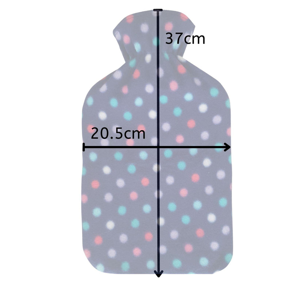 Hot Water Bottle With Fleece Cover 2L Natural Rubber Polka Blue - Winter Warm Packs