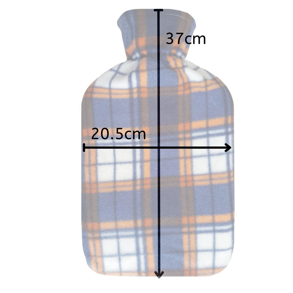 Hot Water Bottle With Fleece Cover 2L Natural Rubber Hamish Check - Winter Warm Packs