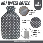Hot Water Bottle With Fleece Cover 2L Natural Rubber Natural Rubber Polka Grey - Winter Warm Packs