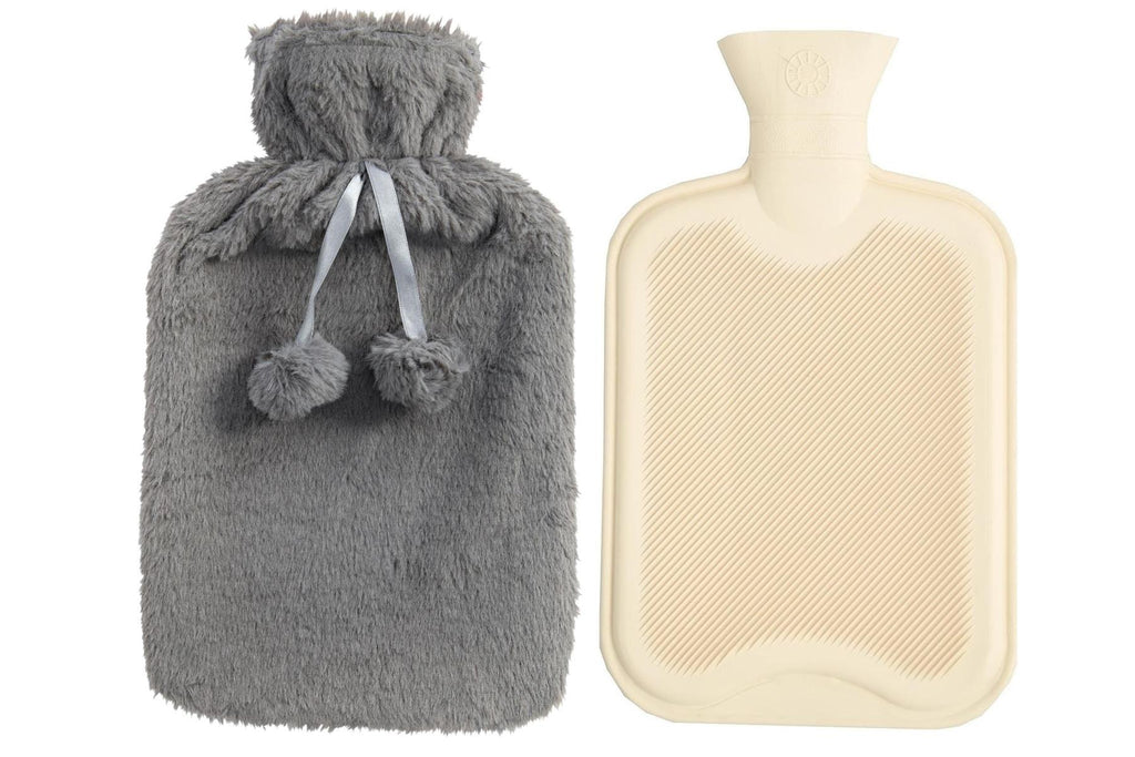 Hot Water Bottle With Faux Fur Cover 2L Warm Natural Rubber Grey - Winter Warm Packs