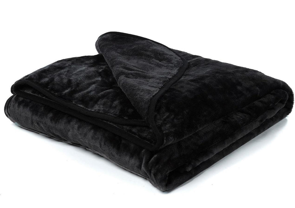 Heavy Fleece Mink Throw Blanket, Black - Winter Warm Packs