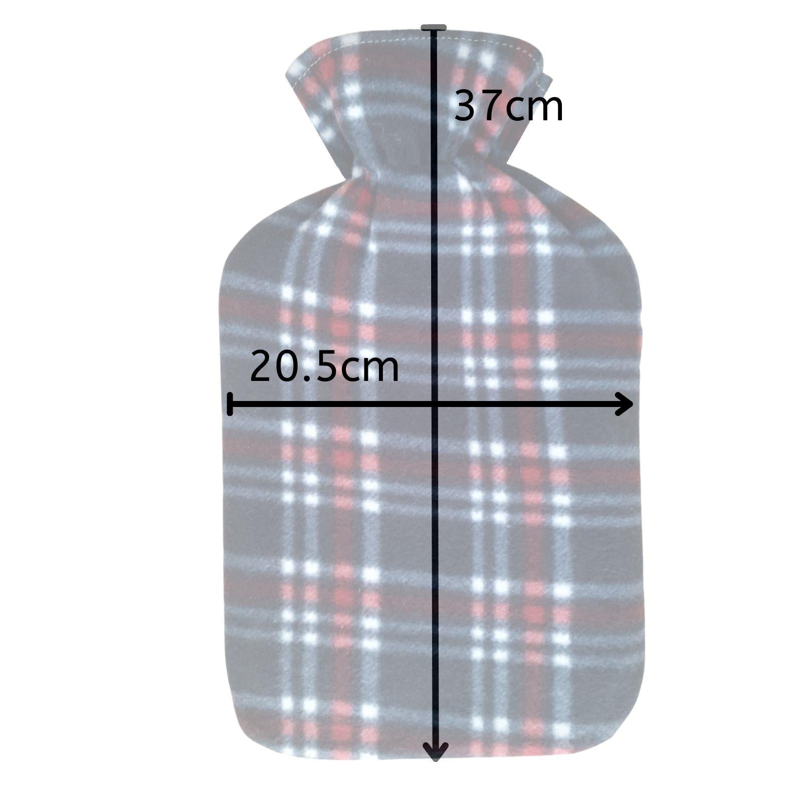 Hot Water Bottle With Fleece Cover 2L Natural Rubber Isla Check - Winter Warm Packs