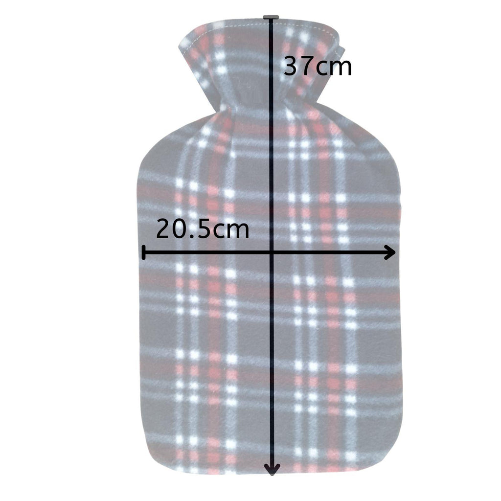 Hot Water Bottle With Fleece Cover 2L Natural Rubber Isla Check - Winter Warm Packs