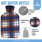 Hot Water Bottle With Fleece Cover 2L Natural Rubber Hamish Check - Winter Warm Packs