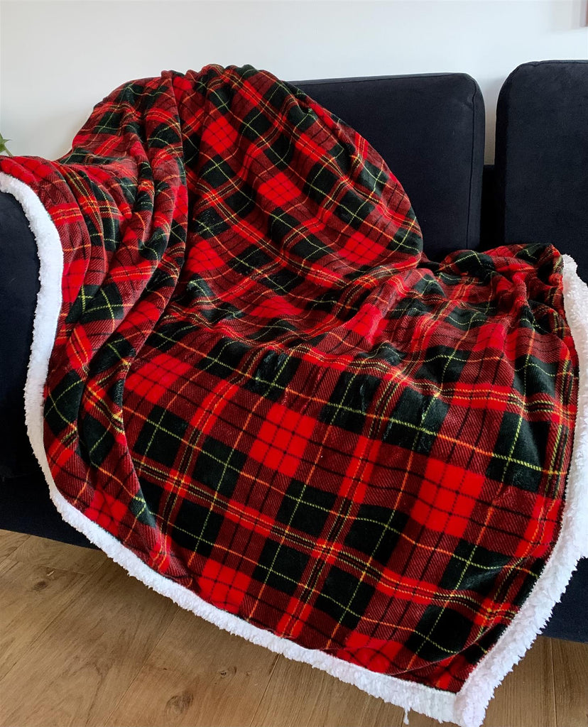 Red Check Sherpa Blanket 150x200cm NQP - Winter Warm Packs
