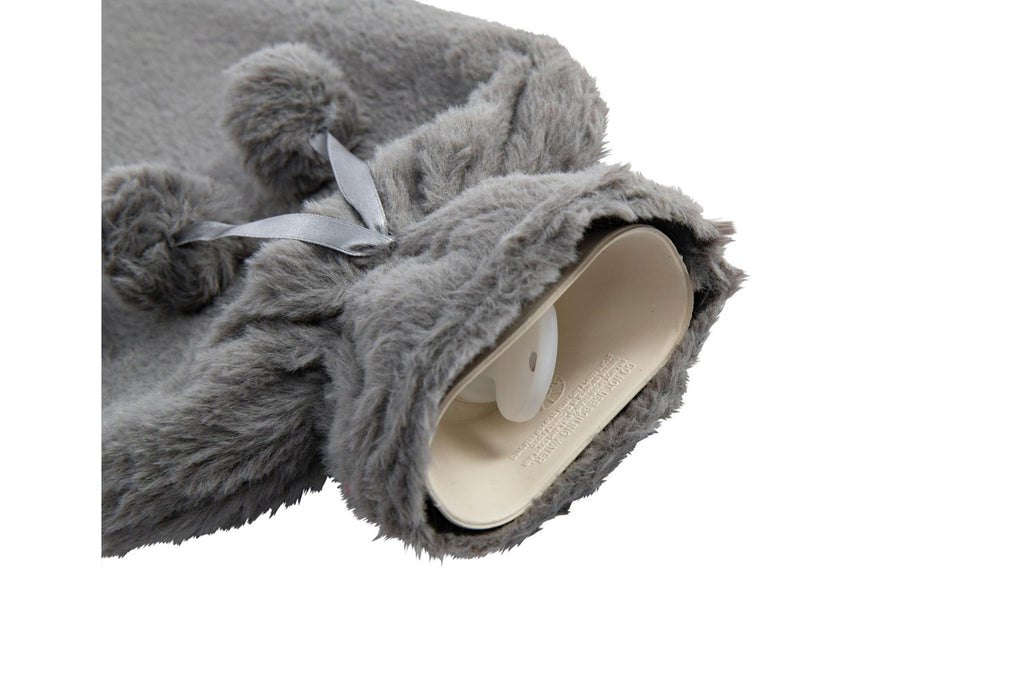 Hot Water Bottle With Faux Fur Cover 2L Warm Natural Rubber Grey - Winter Warm Packs