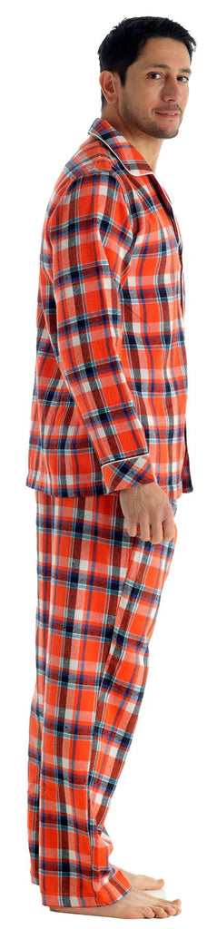 Mens Brushed Pyjama Set Sizes S-XL, Orange Check ZA01 - Winter Warm Packs