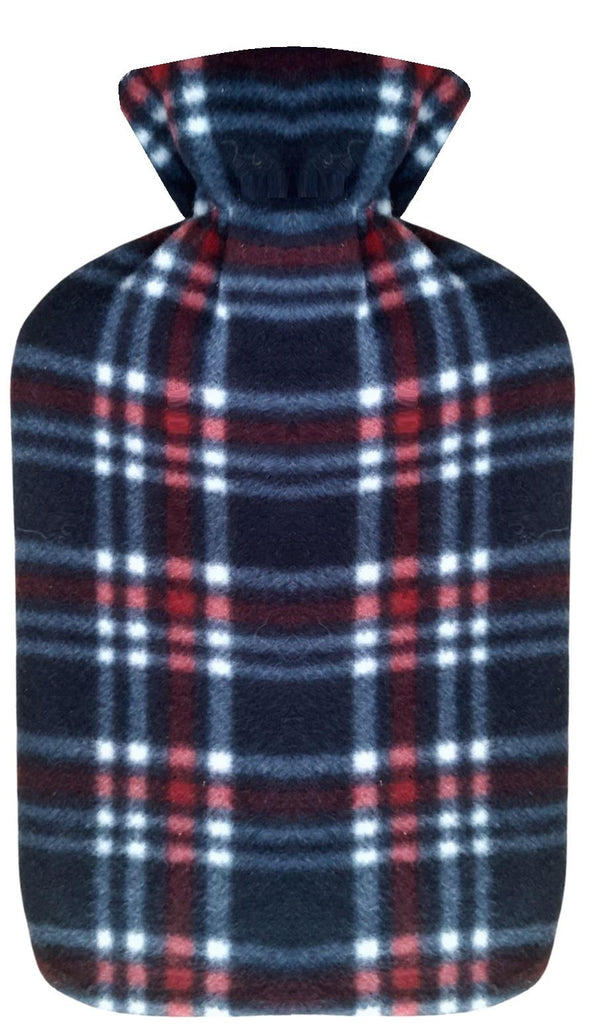 Hot Water Bottle With Fleece Cover 2L Natural Rubber Isla Check - Winter Warm Packs