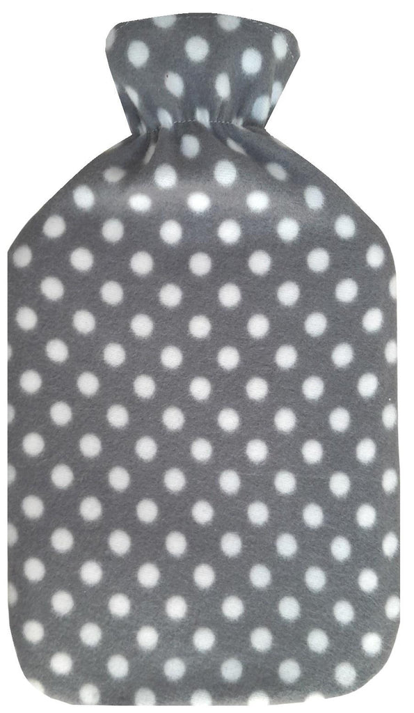 Hot Water Bottle With Fleece Cover 2L Natural Rubber Natural Rubber Polka Grey - Winter Warm Packs