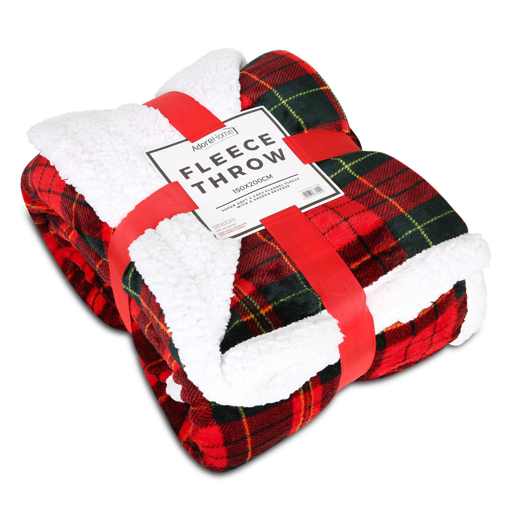 Red Check Sherpa Blanket 150x200cm NQP - Winter Warm Packs