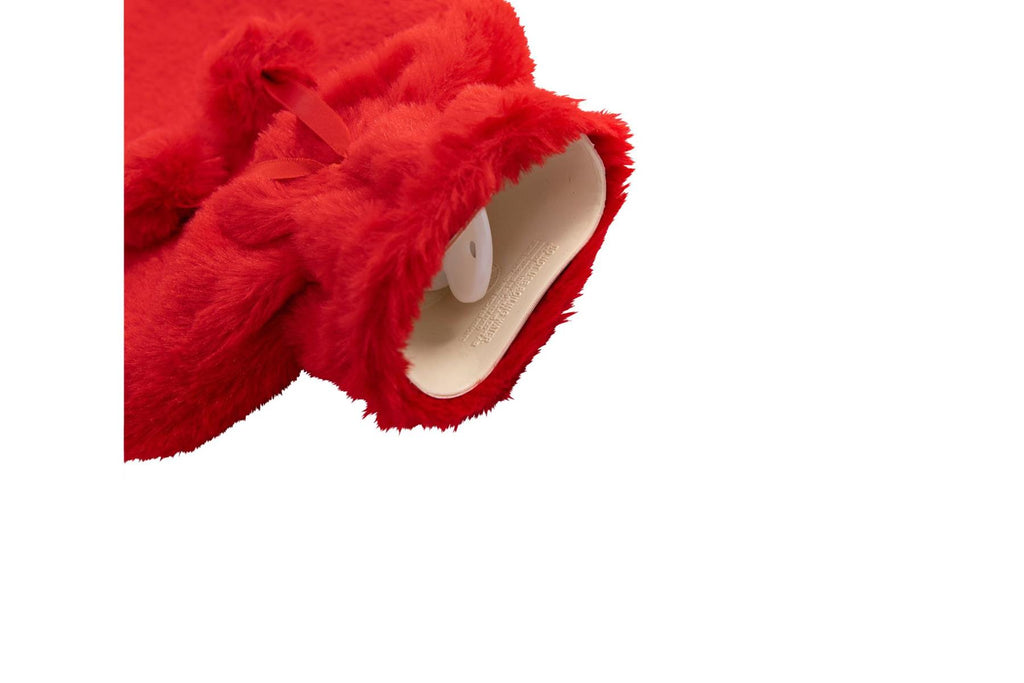 Hot Water Bottle With Faux Fur Cover 2L Warm Natural Rubber Red - Winter Warm Packs
