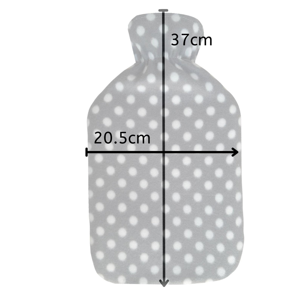 Hot Water Bottle With Fleece Cover 2L Natural Rubber Natural Rubber Polka Grey - Winter Warm Packs