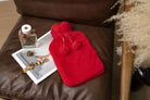 Hot Water Bottle With Faux Fur Cover 2L Warm Natural Rubber Red - Winter Warm Packs
