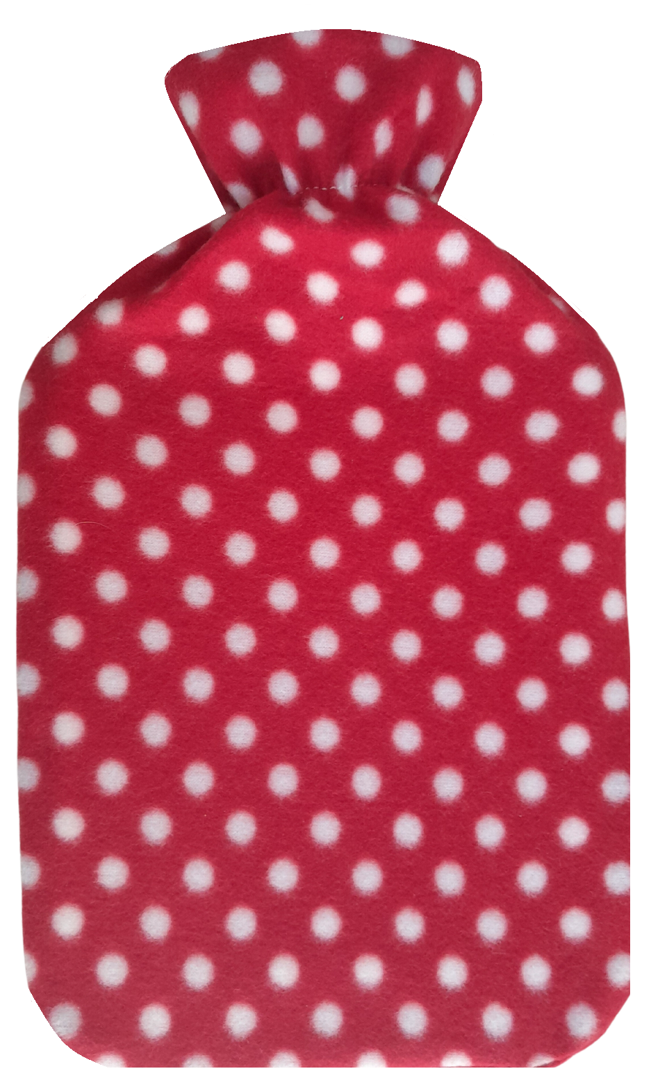 Hot Water Bottle With Fleece Cover 2L Natural Rubber Polka Red - Winter Warm Packs